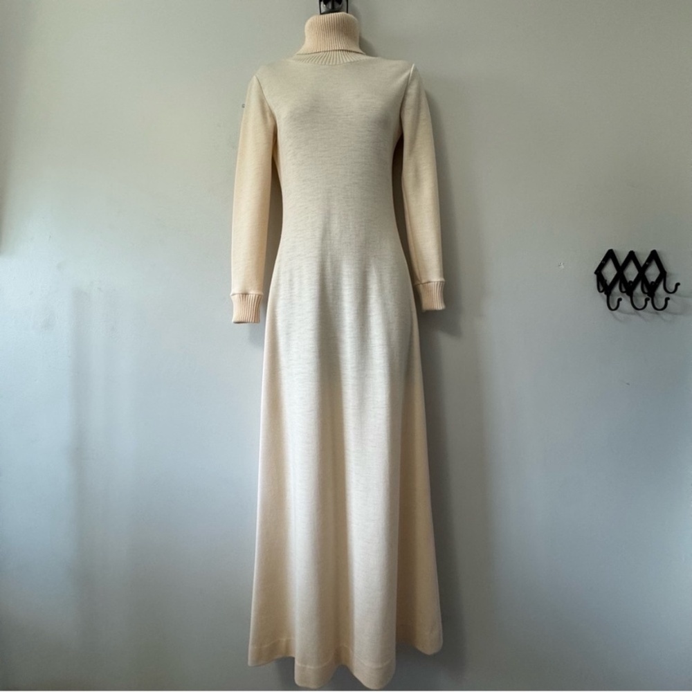 Vintage Partout Junior Longsleeve Turtlenecks Pure Virgin Wool Maxi Dress size 5 - Picture 1 of 8